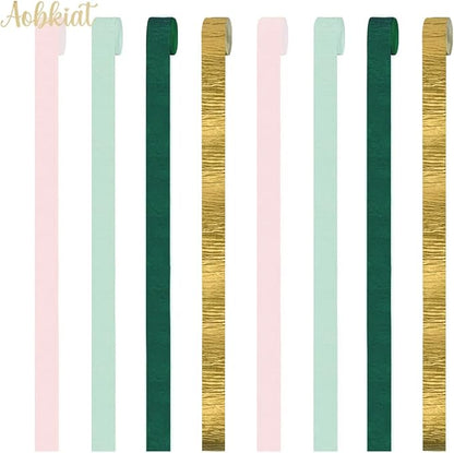 AOBKIAT Wedding Decor Sage Pink Gold Crepe Paper 8 pcs Streamers Party Decorations for Wedding,Rustic Bachelorette,Birthday,Bridal/Baby Shower,Anniversary Party Backdrop Decoration