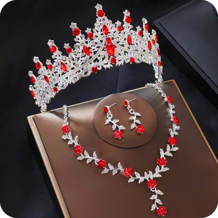 Kamirola Tiaras and Crowns for Women,Tiaras Earrings Necklace, Crystal Bridal Jewelry Set (TR48)