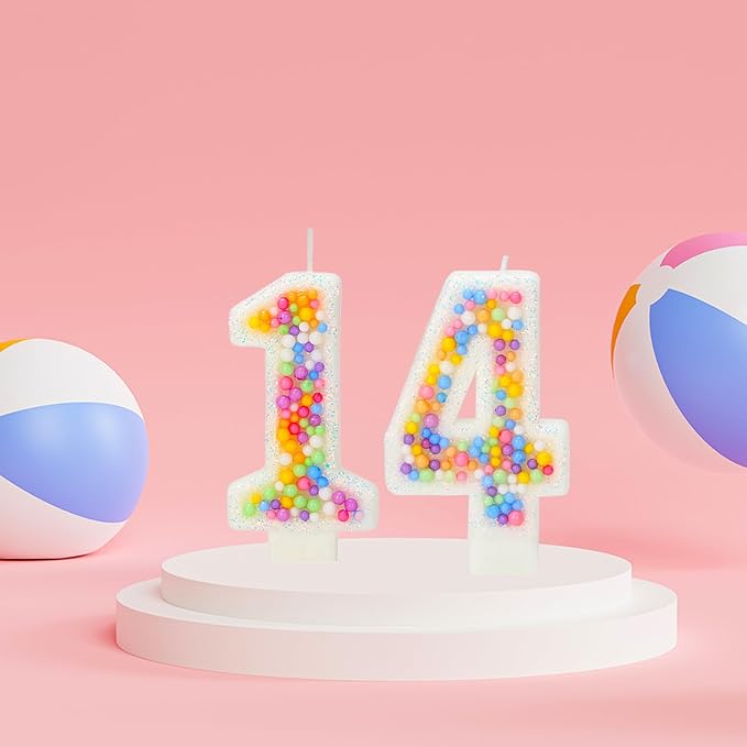 14th Birthday Candle for Cake, Colorful Macaron Numeral Candles for Boys/Girls, Theme Birthday Party Cake Decorations, Cake Topper for Birthday Party Supplies (Number 14)