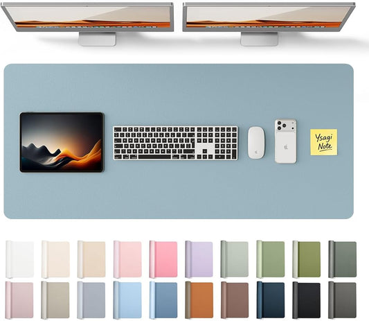 YSAGi Leather Desk Protector, Office Mat, Large Mouse Mat, Non-Slip PU Leather Blotter, Laptop Pad, Waterproof Writing Pad for Office and Home (Ice Blue, 47" x 17")