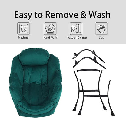 LITA Lazy Chair with Ottoman, Modern Accent Leisure Upholstered Sofa Chair, Contemporary Lounge Reading Chairs with Armrests and a Side Pocket for Living Room, Bedroom & Small Space, Dark Green