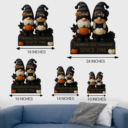 Growing Old Together Gnomes Halloween Wooden Sign, Gifts for Him Her Wife Husband, Personalized Plaque Couples Gift, Valentine Christmas Gift For Parents, Grandparents Gothic Decorations Sign 35