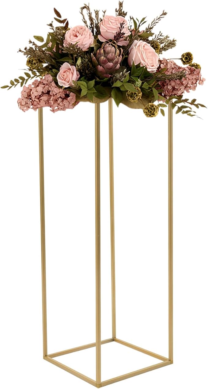 Gold Flower Stand, 5PCS Metal Column Geometric Flower Stand Floor Vase Tables Centerpieces Gold Tall Floral Display Rack Decorations Reception Floral Center Pieces for Wedding T-Stage Bar