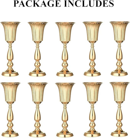 10Pcs Gold Vase Centerpiece Table Decorations - Metal Tabletop Flower Stand, Wedding Decorations for Reception, 15.6in Trumpet Tall Flower Vase for Birthday, Weddings, Anniversary Ceremony, Home Decor