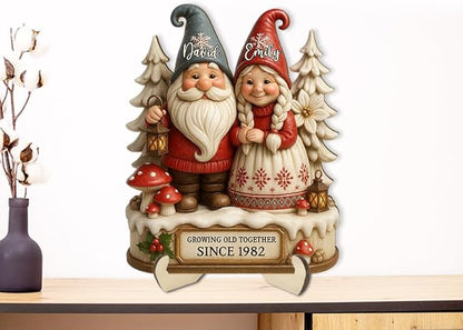 Growing Old Together Gnomes Wooden Sign, Gifts for Him Her Wife Husband, Personalized Wood Plaque Anniversary Couples Gift, Valentine Christmas Gift For Parents, Grandparents Decorations Sign 31