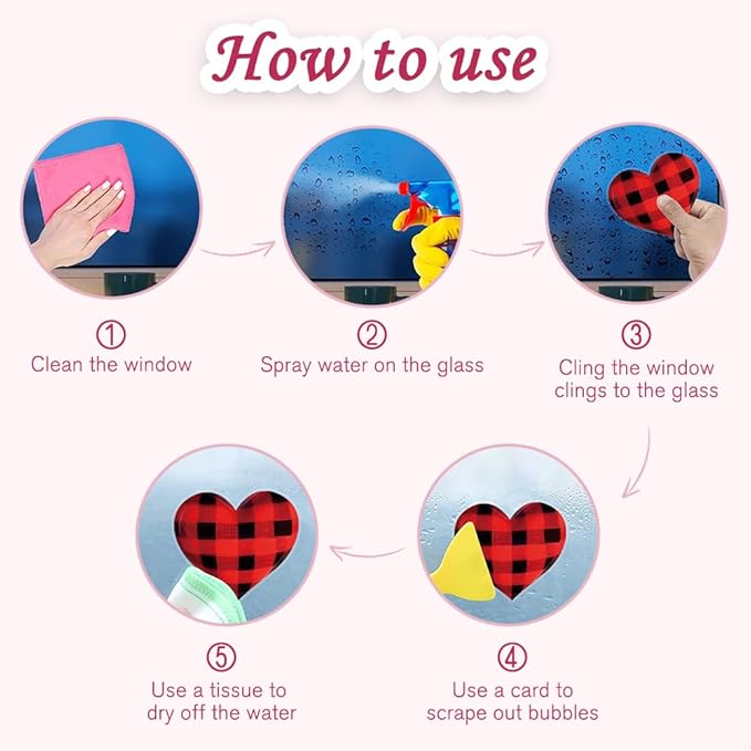Valentines Day Decorations Window Clings, Resuable Red & Pink Heart Shaped Static Window Stickers for Valentines Day Decor - Valentine's Day Decorations for The Home, Bathroom Window