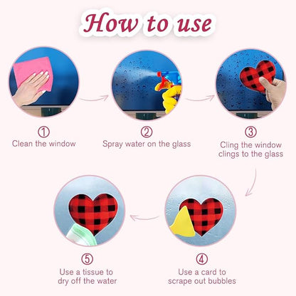 Valentines Day Decorations Window Clings, Resuable Red & Pink Heart Shaped Static Window Stickers for Valentines Day Decor - Valentine's Day Decorations for The Home, Bathroom Window