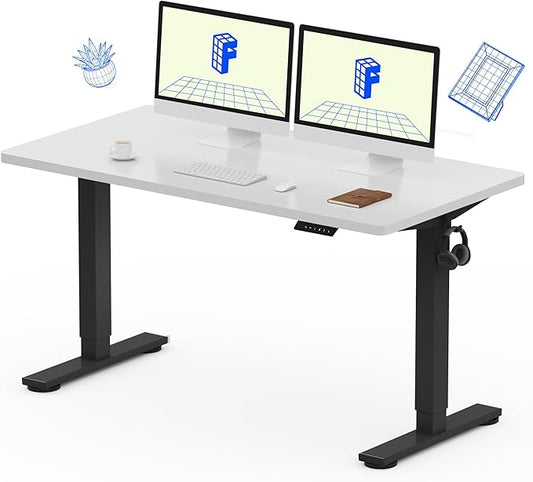 FLEXISPOT EN1 One-Piece Standing Desk with 1-Inch Thick Desktop, 55"x28" Electric Height Adjustable Desk for Home Office & Multi-Device Workstations, White