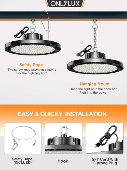 300W Super Bright UFO LED High Bay Lights 8 Pack 6000K Daylight, 45000lm, Led Shop Lights (1200W MH/HPS Eqv.) with US Plug 5ft Cable for Garage Plug & Play Lighting for Warehouse
