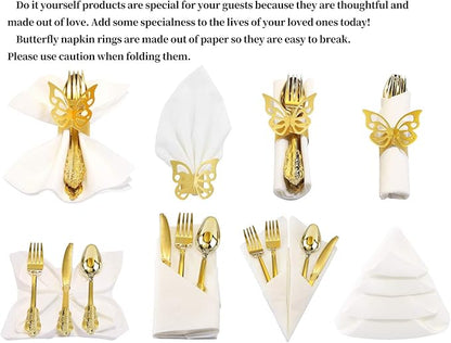 Nervure 200PCS Gold Plastic Silverware Set- Disposable Flatware - Disposable Gold Plastic Cutlery for Party- Includes 50 Forks,50 Spoons,50 Knives,50 Napkins,50 Butterfly Clasp