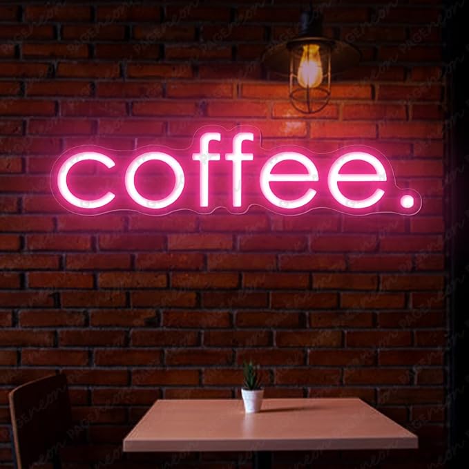 Coffee Neon Sign (24x6'', Remote and Plug included) Cafe Led Light coffee. led light coffee shop decorations wall decor (24x6" - Pink)