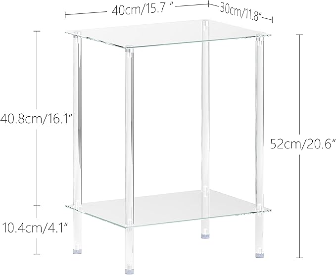 Tempered Glass Side Tables Set of 2 Acrylic End Table with 2 Storage Shelve transparent Bedside simplicity clear 2-Tier Nightstands small Spaces Office Bedroom Living Room Study Transparent ET-008TR