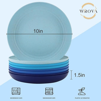 Wrova Wheat Straw Plates - 10 Inch Unbreakable Dinner Plates Set of 8 - Dishwasher & Microwave Safe Plastic Plates Reusable - Lightweight Plates for kitchen,camping (Ocean Series)