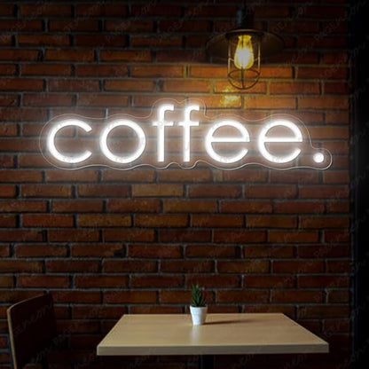 Coffee Neon Sign (32x8'', Remote and Plug included) Cafe Led Light coffee. led light coffee shop decorations wall decor (32x8" - White)