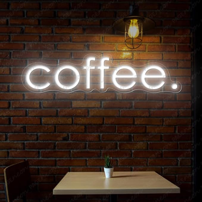 Coffee Neon Sign (24x6'', Remote and Plug included) Cafe Led Light coffee. led light coffee shop decorations wall decor (24x6" - White)