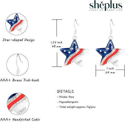 Patriot Day Gift Independence Day USA 4th of july Memorial Day Red White and Blue Dangle Star Earrings for Women