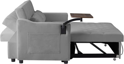 3-in-1 Convertible Sleeper Sofa Bed, Pullout Couch with 360° Swivel Side Table, Modern Chenille Fabric, Easy to Assemble, Folding Loveseat Sofa Bed for Living Room & Guest Room