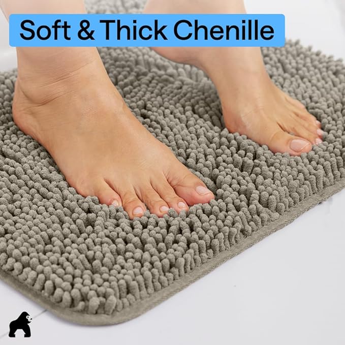 GORILLA GRIP Bathroom Rug Sets, Soft Chenille 2 Piece Area Rugs Set, Toilet Base Mat and 30x20 Carpet, Absorbent Microfiber Washable Mats Dry Quickly, Home Décor and Bath Room Accessories, Latte