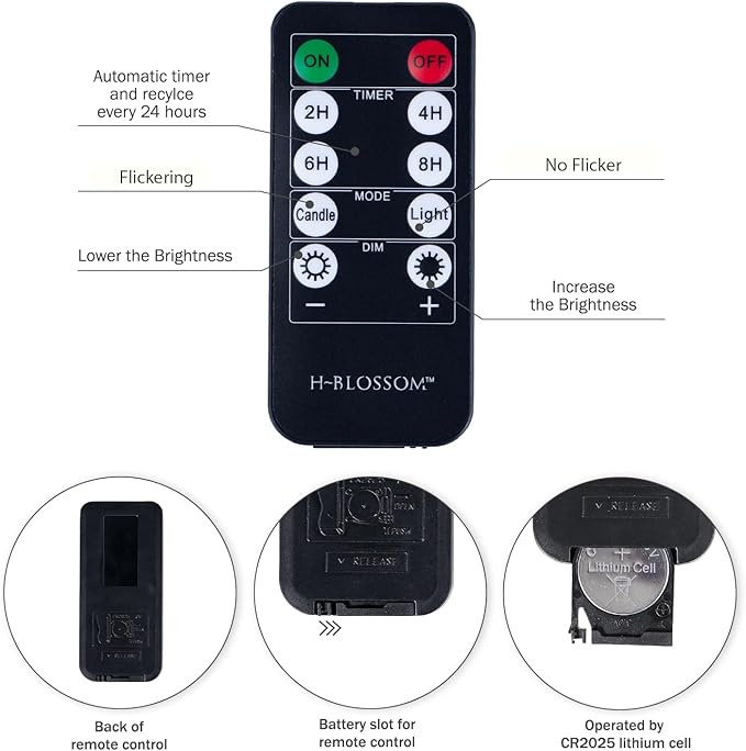 H-BLOSSOM Flameless Candles Battery Operated Real Wax Pillar LED Candles with 10 Key Remote Control Cycling 24 Hours Timer Set of 6 (3" x 6" Remote)
