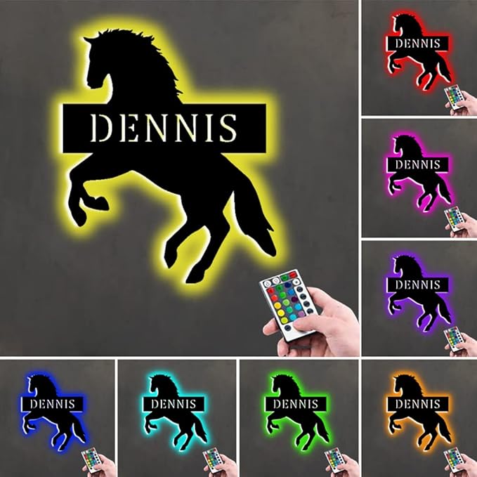 Personalized Horse Neon Sign Night Light Wall Art Custom Wooden/Metal Horse Themed Gifts for Girl Birthday Christmas