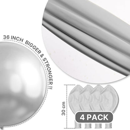 PartyWoo Metallic Silver Balloons 4pcs 36 Inch Large Big Jumbo Giant Silver Chrome Balloons for Graduation Wedding Baby Shower Bachelorette Anniversary Birthday Party Decorations Silver-G102