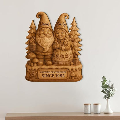 Growing Old Together Gnomes Wooden Sign, Gifts for Him Her Wife Husband, Custom Wood Art Plaque Anniversary Couples Gift, Valentine Christmas Gift For Parents, Grandparents Decorations Sign 32
