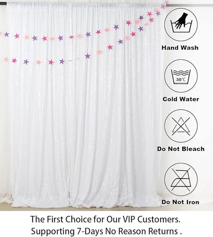 ShinyBeauty 2 Panels White Sequin Backdrop Curtain | 5Ft x 10Ft Glitter Wedding & Photography Background | Shimmer Curtains | Payette Sequin Fabric | Elegant & Durable Photo Backdrop