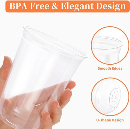 WELLIFE 16 oz Clear Plastic Cups, 100 Pcs Disposable Wine Glasses Stemless Cocktail Punch Cups for Cold Drinking Party Supplies, Halloween, Thanksgiving Day