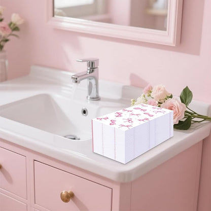 100 Pcs Pink Bow Napkins - Decorative Disposable Bow Paper Napkins for Wedding Bridal Shower Bachelorette Birthday Girl Party Supplies