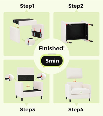 Sofa Accent Chair, 33" Reading Chair for Bedroom, Tool-Free Setup Living Room Accent Chairs, Comfy Arm Chairs Living Room, All-Wood Reading Nook, Cream White