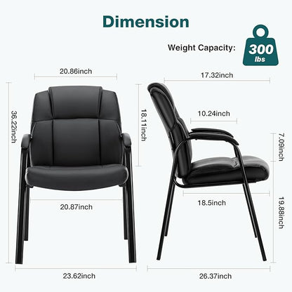 OLIXIS Waiting Room Chairs, Leather Office Desk Reception Guest Stationary Side Chair with Padded Arms for Home Conference Lobby Area Meeting Church Medical Clinic Elderly Student