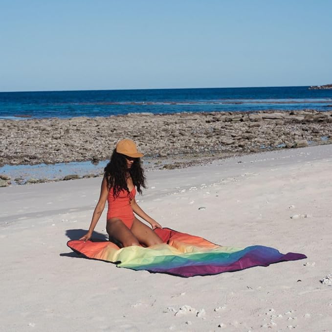 Rumpl Everywhere Mat | Lightweight Ground Cover for Hiking, Camping, Traveling, Picnics | 52" x 75" | Rainbow Fade