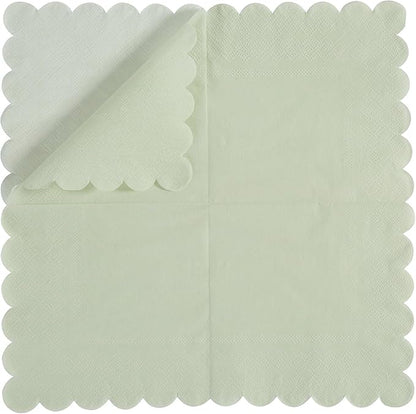 200 Pack Cocktail Napkin 2-Ply Scalloped Edged Dessert Napkins Folded 5 x 5 Inches Disposable Napkins for Dinner Wedding Birthday Party Bridal Anniversary Reception Event (Sage Green)
