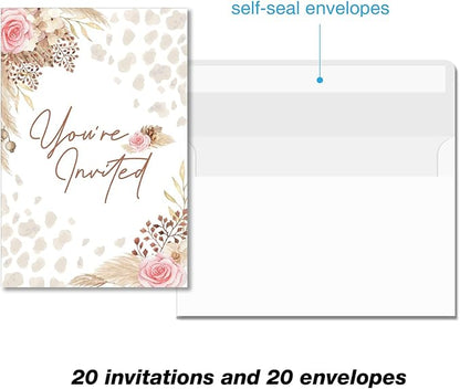 Boho Highland Cow Baby Shower Party Invitations with Envelopes Set of 20 Pampas Holy Cow Baby Shower Party Invites Fill in Blank