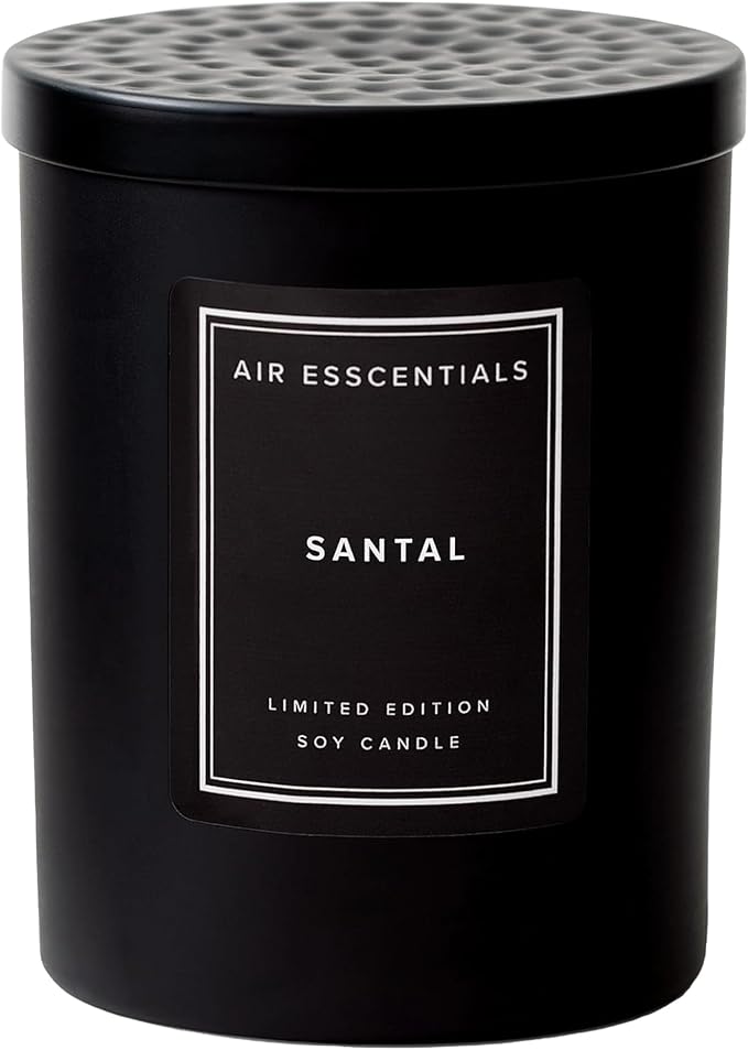 Air Esscentials Clean Scented Soy Candles, Soy Wax Blend with Luxury Fragrance, Aromatherapy Candle for Home & Office, 70 Hour Burn Time, Santal, 11 oz.