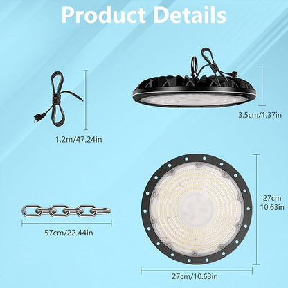2 Pack 200W 20000LM UFO LED High Bay Light, Non-Dim High Bay LED Shop Light, 6000K Commercial Lights, IP65 Waterproof Industrial Bay Lighting for Shop/Garage/Warehouse/Workshop/Factory/Barn