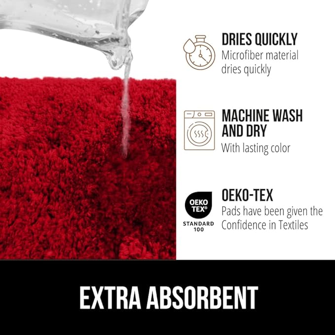 GORILLA GRIP Bathroom Rugs, 36x24, Ultra Soft Absorbent Mat, Thick Plush Bath Rug, Machine Washable, Microfiber Quick Dry, Mats for Shower, Bathtub and Floor, Home Decor Accessories, Red