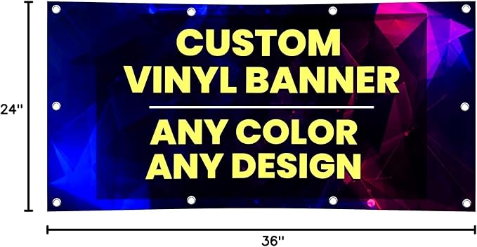 Custom Banner Printing, Vinyl Banners, Any Size Any Color Banners, Outdoor/Indoor, Banner Printed Background, Banner Event Business Party (2'x3')