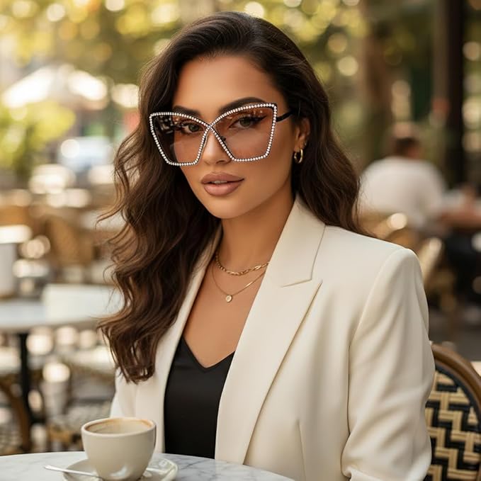 bullabulling Vintage 90s Rimless Rhinestone Sunglasses Fashion Rhombus Crystal diamond Y2K Candy Color Cat Eye Party Glasses