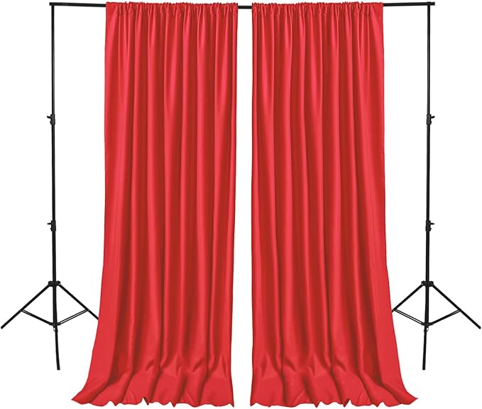 Hiasan Red Backdrop Curtains for Parties, Polyester Photography Backdrop Drapes for Family Gatherings, Wedding Decorations, 5ftx8ft, Set of 2 Panels