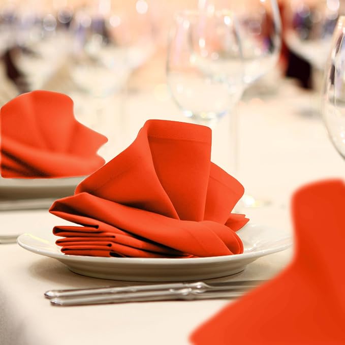 Orange Cloth Napkins Bulk (Pack of 24) - 100% Polyester Dinner Linen Napkins Cloth Washable & Reusable - Durable with Hemmed Edges - Ideal for Parties and Weddings (17x17 Inches)