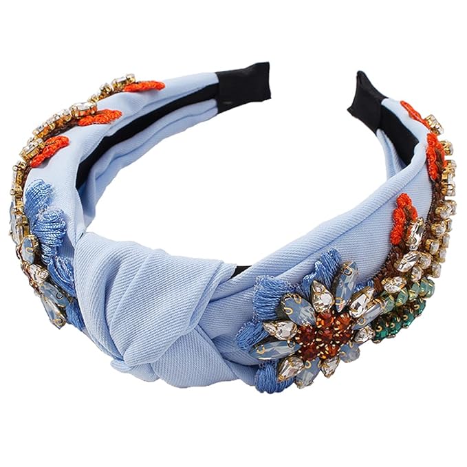 Yusier Baroque Rhinestone Crystal Headbands for Women Embroidered Hair Band Exquisite Hairband - Available in 5 Colors (Blue)