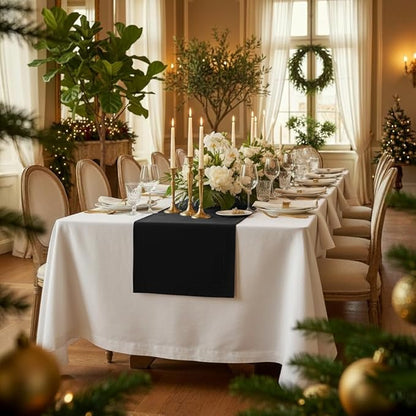 D'Moksha Homes Linen Black Table Runner 120 Inches Long - 100% Pure Linen Dining Table Runner 14 x 120 Inch for Winter, Christmas, Holiday - Machine Washable