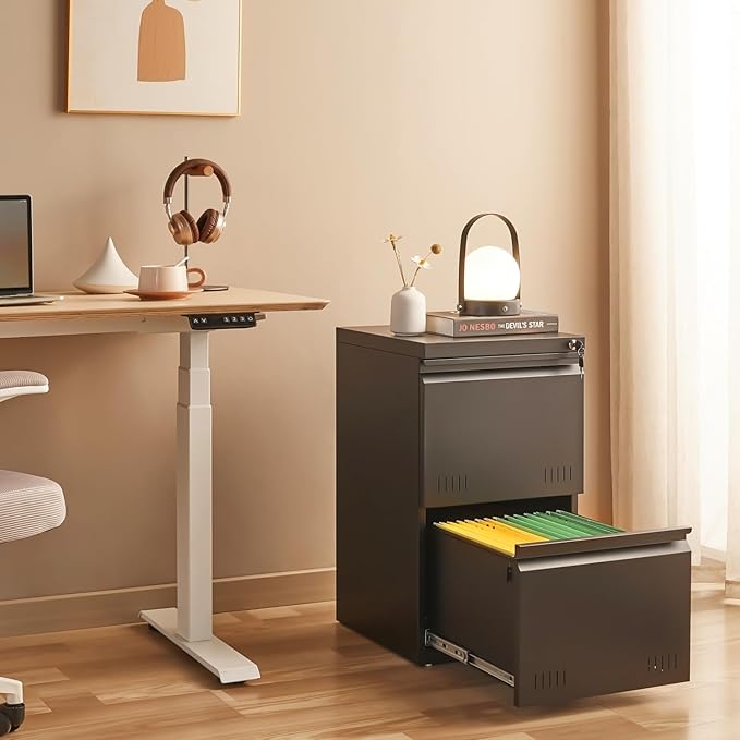 2 Drawer File Cabinets for Home Office, Vertical File Cabinet with Lock, Office Cabinet for A4/Letter/Legal Size, Under Desk Filing Cabinet, Assembly Required(Black)