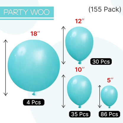 PartyWoo Teal Balloons 155pcs Different Sizes Pack of 18 12 10 5 Inch Turquoise Dark Teal Balloon Arch Kit for Baby Shower Gender Reveal Graduation Mermaid Birthday Pool Party Decorations Blue-Y69