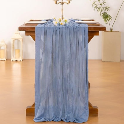 Socomi 10pcs Dusty Blue Fall Thanksgiving Cheesecloth Table Runner Boho Rustic Gauze 120 inch 10FT Cheese Cloth Runner for Wedding Party Baby Shower Birthday Home Decor Holiday Decorations