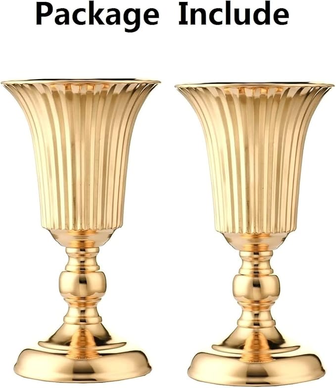 2 Pcs Gold Vase Centerpiece Table Decorations - Metal Tabletop Flower Stand, Wedding Decorations for Reception, 10.7in Trumpet Tall Flower Vase for Birthday, Weddings, Anniversary Ceremony, Home Decor