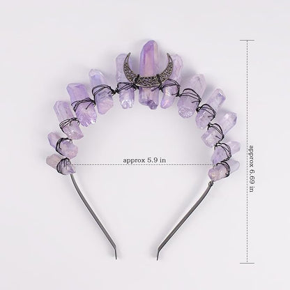 Raw Crystal Tiara Headbands, Purple Quartz Crown Goddess Bridal Photography Headwear for Women Girls