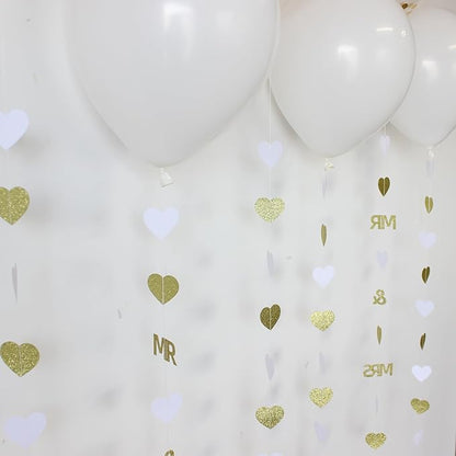 Gold Wedding Party Decorations Gold/White Heart Mr and Mrs Garland with Balloons for Bridal Shower Engagement Bachelorette Party