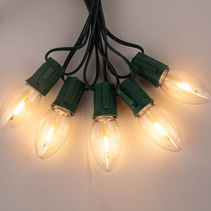 Brightown 25 Pack C9 LED Christmas Light Bulbs, Warm White Plastic C9 Shatterproof LED Bulbs Replacement for Christmas String Lights, E17 Intermediate Base,Commercial Dimmable Holiday Lights